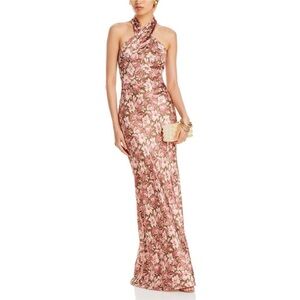 Veronica Beard Alberta Gown Floral Silk Blend Halter Neck